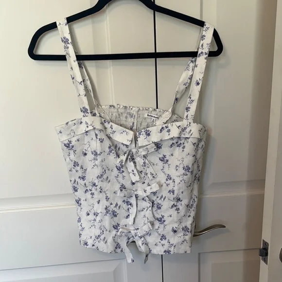 Reformation White Camisole Top with Delicate Bow Detail linen - Picture 1 of 6